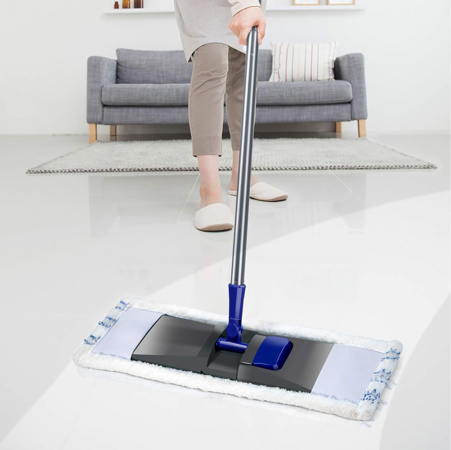 MASTERTOP Microfiber Mop for Floor Cleaning, Flat Dust Mop for Home and Kitchen, Adjustable Stainless Steel Handle with 4 Washable Pads&1 Cleaning Scrape for Hardwood, Vinyl