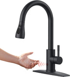 FORIOUS Touchless Kitchen Faucet with Pull Down Sprayer, Black Hands-Free Smart Motion Sensor Sink Faucet Single Handle Contemporary, Suitable for Farmhouse Laundry Camper RV Bar