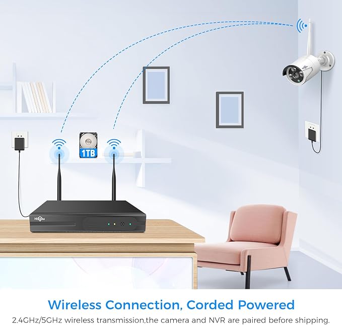 [Wireless Pro, 100ft Range] Hiseeu Wireless Security Camera System, Expandable 16CH 4K NVR, 4Pcs 3MP Night Vision WiFi Cameras Home Surveillance Outdoor, Motion Detection, 1TB HDD, One-Way Audio