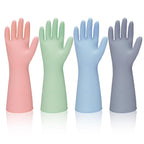 Rubber Kitchen Dishwashing Gloves - 4 Pairs Reusable Household Cleaning Gloves, Flexible and Durable & Non-slip Cleaning Gloves, Great for Kitchen, Bathroom, Laundry (Pink+Green+Blue+Grey)