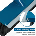 Stiff Bristle Deck Brushes for Scrubbing Heavy Duty with Rubber Scrape Squeegee, 55” Long Handle Scrub Brush for Bathroom Shower Carpet Outdoor Floor Cleaning (Head Size: 10.8”)