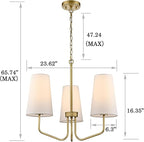 Modern Gold 3-Light Chandelier with Fabric Shade Chandelier E26 Pendant Light for Living Room, Entryway, Living Room,Bedroom Adjustable