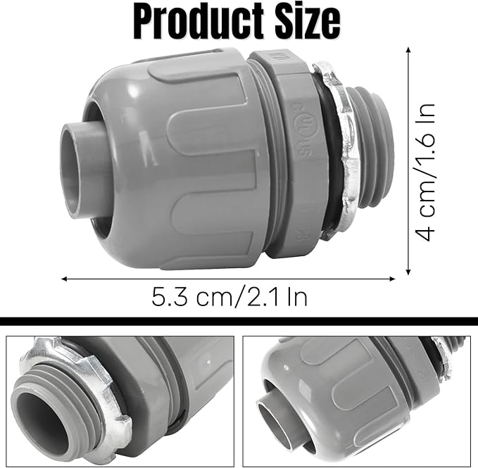 30 Pcs Conduit Connectors, 1/2 Inch PVC Electrical Liquid Tight Connector, 180 Degree Straight NPT Non-Metallic Fitting for Home Kitchen Bathroom Outdoor Tubes Tools Supplies, Grey