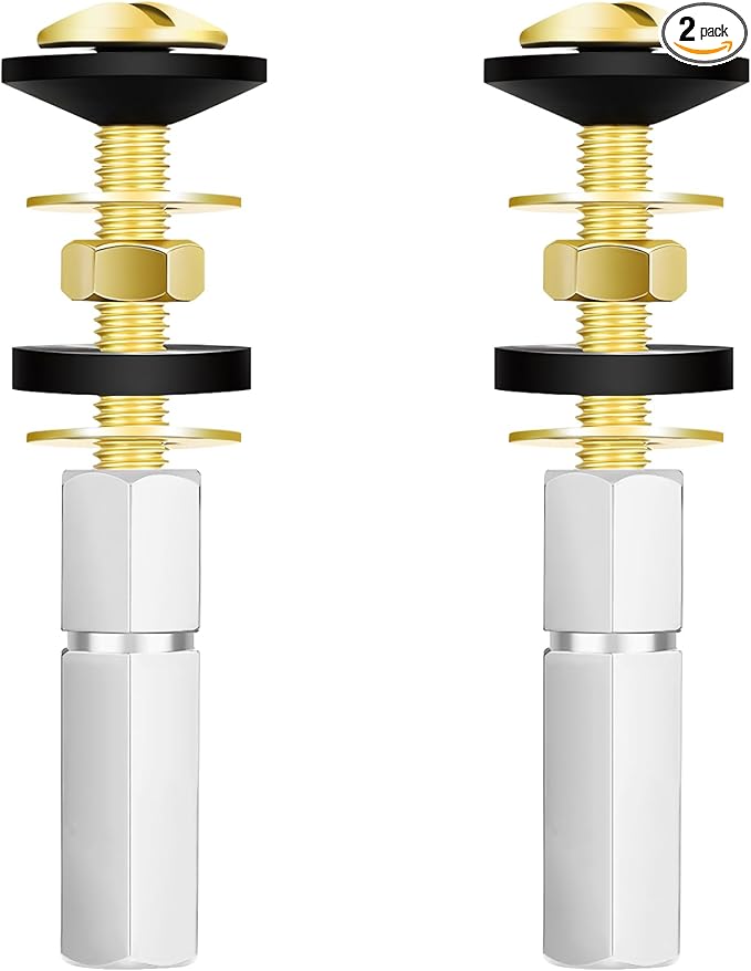 2 PCS M8 Universal Toilet Tank Bolts Replacement, Heavy Duty Stainless Steel Toilet Tank to Bowl Bolt Kit with Rubber Washers Gasket and Extra Long Downlock Nuts, Non-Slip Washers-Double Nut Design
