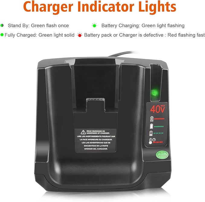 ARyee 3.0Ah 40V Replacement for Black and Decker 40V Battery LBXR36 LBXR2036 LST540 LCS1240 LBX1540 LST136W Cordless Tool Battery with Fast Charger