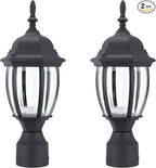 LIT-PaTH LED Outdoor Post Lighting Fixture, Pole Lantern, 9.5W 800 Lumens, 5000K Daylight White, Aluminum Housing Plus Glass, Matte Black Finish, 2-Pack