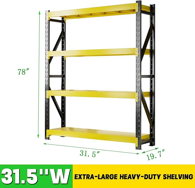 3000LBS Heavy Duty Storage Shelves,78''H Metal Garage Shelving, 4-Tier Adjustable Garage Organization Shelving Units, Industrial Shelving for Warehouse,Workshop- Black & Yellow