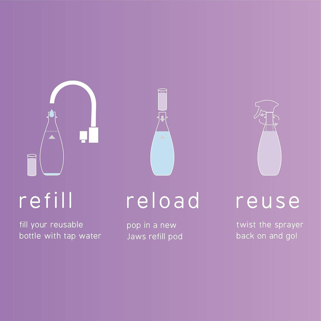 JAWS Foaming Bathroom Cleaner Bottle with 2 Refill Pods. Refillable Cleaning Supplies.