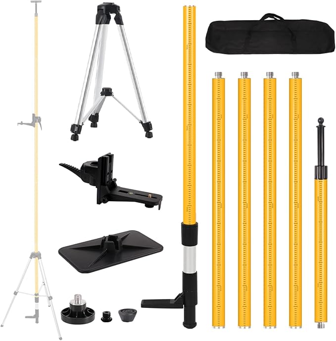 Telescoping Laser Level Pole with Tripod, 13.8Ft./4.2M with 1/4-Inch by 20-Inch Laser Mount for Rotary and Line Laser Level, 5/8"-11 Adapter Nut Included