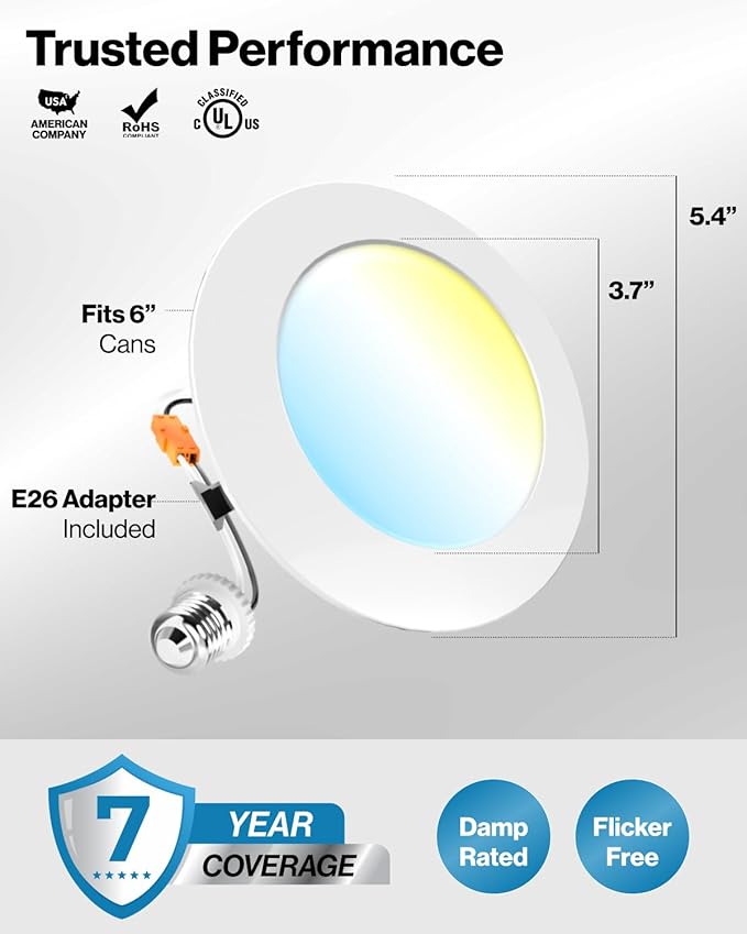 Sunco 8 Pack 4 Inch LED Flat Recessed Light, Retrofit Ceiling Can Lighting, 800 LM, Selectable CCT 2700K/3000K/4000K/5000K, Dimmable, 10W=60W, 50,000 Lifetime Hours UL