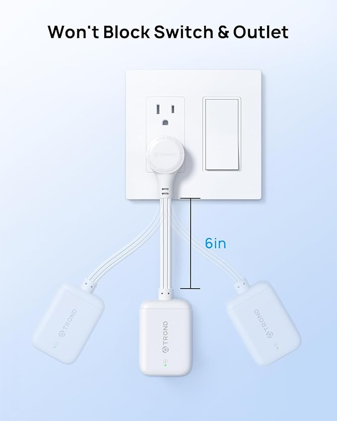 TROND 360° Rotating Flat Plug Outlet Extender Surge Protector with 6 Inch Cable, Small Rotatable Extension Cord, 900 Joules, 3 Way Plug, 15A, Compact for Indoor Home Office Travel Dorm Room, White