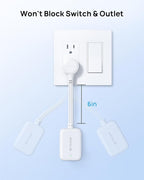 TROND 360° Rotating Flat Plug Outlet Extender Surge Protector with 6 Inch Cable, Small Rotatable Extension Cord, 900 Joules, 3 Way Plug, 15A, Compact for Indoor Home Office Travel Dorm Room, White