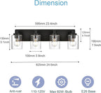 4 Light Bathroom Vanity Lights, Bathroom Lighting Fixtures over Mirror with Clear Glass Shades, Black Vanity Light For Bathoom, Modern Wall Sconces Vanity Lighting Fixture for Bathroom Hallway