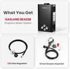 GASLAND Outdoors 16L Propane Tankless Water Heater 4.22GPM, On Demand Propane Hot Water Heater for Off Grid, Adjustable Temperature, Overheating Protection, Easy to Install, Black