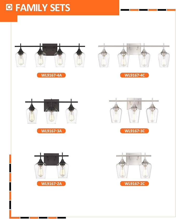 4-Light Bathroom Lighting Fixtures Over Mirror, 24 Inch Brushed Nickel Vanity Lights with Clear Glass, Modern Bath Wall Sconce Lighting for Bathroom, WL9167-4C