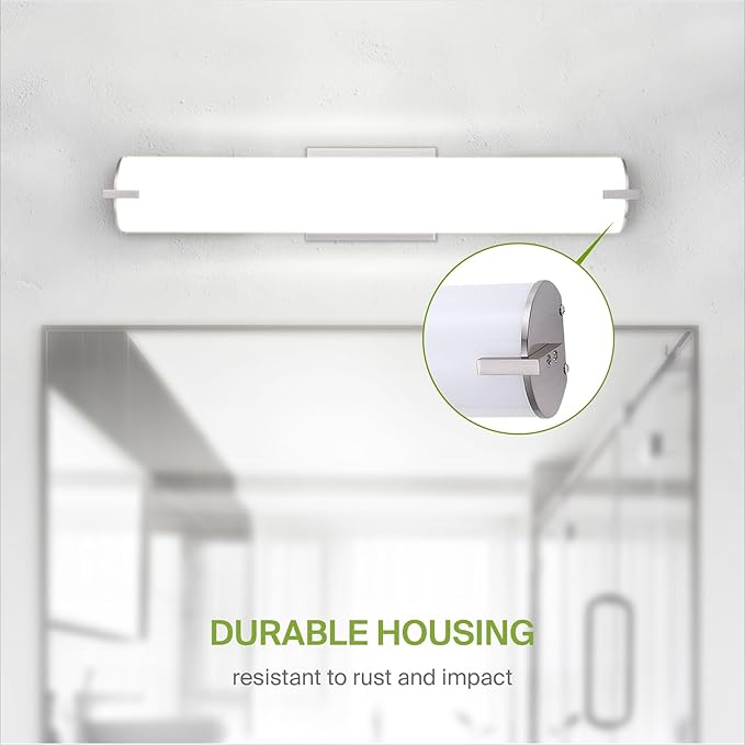 ASD LED 24" Vanity Wall Mount Light Fixture, Linear Bathroom Lighting Bar | 3CCT, Dimmable, Energy Star, ETL Listed | 25W 1950LM 3000-5000K 120V | Long Tube Bath Sconce Over Mirror | Nickel