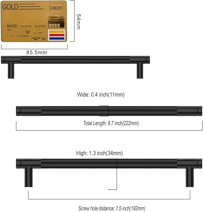 Amerdeco 10 Pack Matte Black Knurled Cabinet Pulls 7.55 Inch Center to Center Kitchen Cabinet Handles for Drawer Dresser, Cupboard and Wardrobe ZH0031