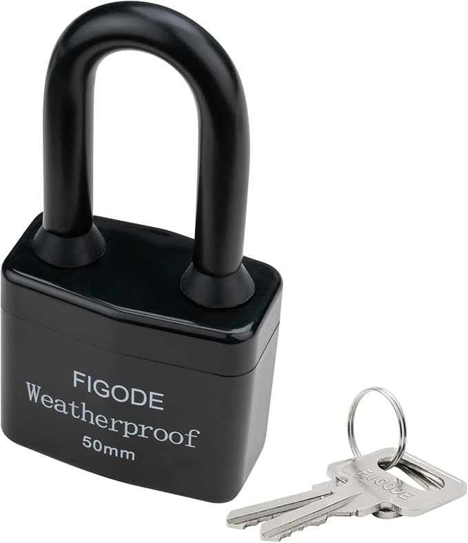 FIGODE® Outdoor Waterproof Padlocks, Covered Heavy Duty Laminated Steel Locks, Large Sturdy Locks, 2.2 in. Wide, 4 Locks Same Key, Long Padlocks