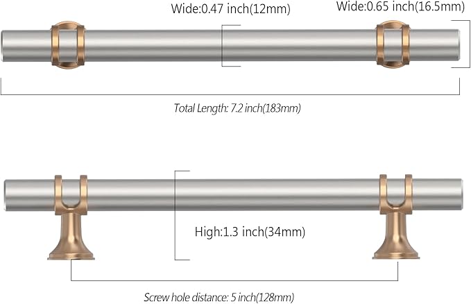 Asidrama 10 Pack 5 Inch(128mm) Brushed Satin Nickel and Champagne Bronze Kitchen Cabinet Handles, Cabinet Pulls Kitchen Cabinet Hardware Cupboard Handles Drawer Pulls