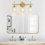 3-Light Bathroom Light Fixtures, 19.5 Inch Brushed Gold Vanity Lights with Wine-Glass Shape, Bathroom Lights Over Mirror, Modern Wall Lamps for Bedroom Living Room Hallway