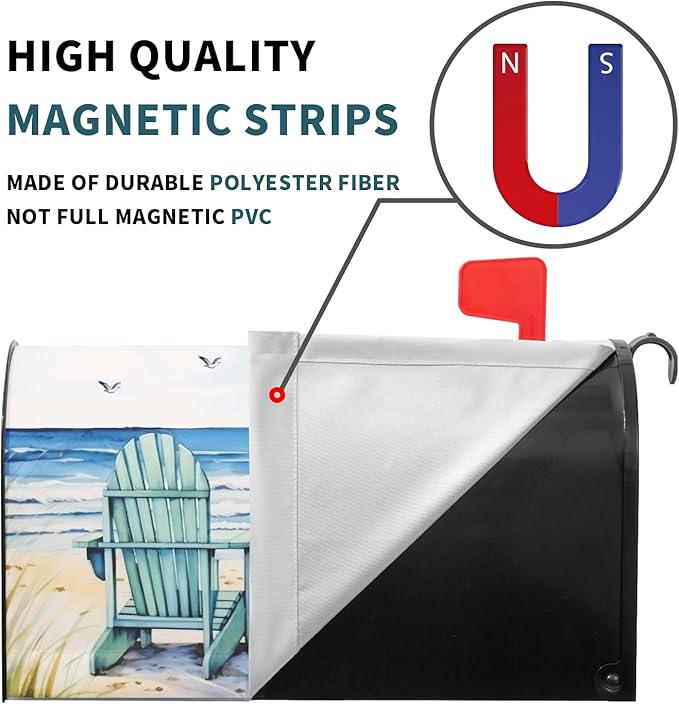 Summer Beach Life Nautical Coastal Theme Mailbox Covers - Magnetic, Standard Size 25.5x21 Inch, Blue Ocean Seagull Waterproof Wraps for Post Letter Boxes, Garden Yard Outdoor Decor