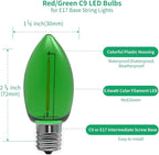 Meconard C9 Led Replacement Christmas Light Bulbs, C9 Shatterproof Led Bulbs for Christmas Indoor Outdoor String Lights, Mini Bulb Intermediate E17 Base Decor Red Light Bulbs Green Light Bulb, 25 Pack