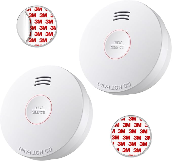 Smoke Detector 10 Year Battery, Smoke Fire Alarm with Photoelectric Sensor, Easy to Install with Magnetic Mount, Smoke Detectors with Silence Button & LED Lights for Home, 2 Pack