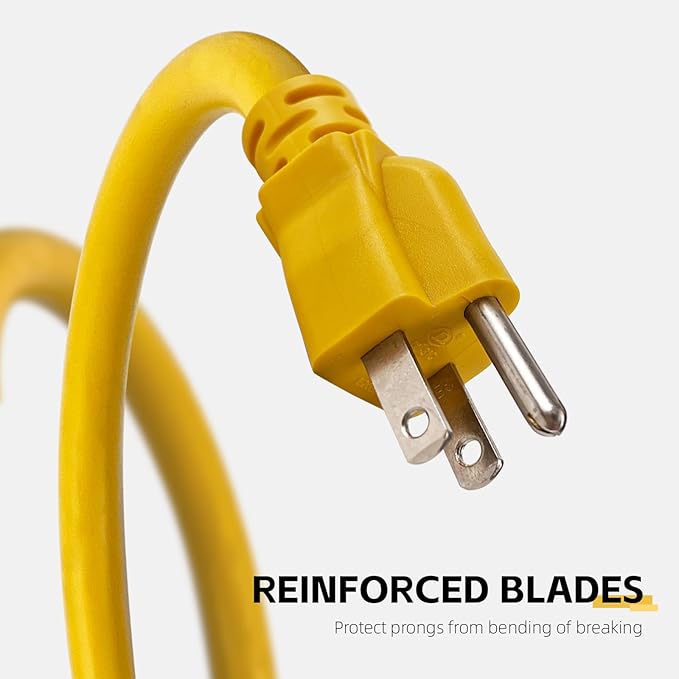 25 Ft Outdoor Extension Cord - 12/3 SJTW Heavy Duty Yellow Extension Cable with 3 Prong Grounded Plug - Power Cord for Lawn, Garden, Appliances
