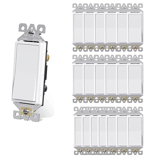 AIDA 20 Pack 3 Way Switch Decora Switch White, Electric Switches,Light Switch15Amp, 120/277 Volt, 3 Way Rocker Switch, Wall Replacement, Self-Grounding, Residential Grade, UL Listed
