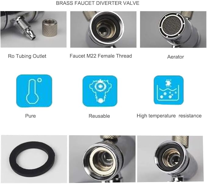 Faucet Diverter Valve with Aerator M22 Female Thread, Faucet Adapter for Tubing,Faucet Connector for Water Diversion,Faucet Tap for Countertop water Filter (Fits Single Way 3/8" OD Tubing)