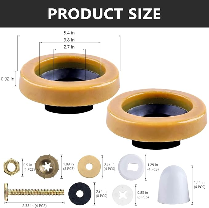 Wax Ring Toilet Kit,Includes Flanges and Bolts for reinstalling The Toilet,Fits 3-inch or 4-inch Waste Lines(2 PCS)