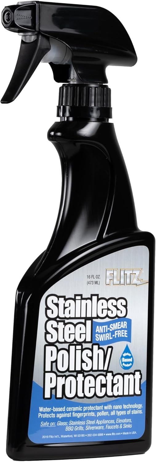 Flitz Stainless Steel Polish Protectant - 16oz Bottle, USA-Made Ceramic Coating for Stainless Steel Appliances, Repels Fingerprints & Water Spots - Aluminum & Chrome Polish & Protectant (1 Pack)