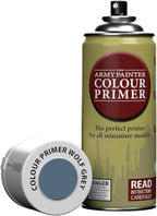 The Army Painter Colour Primer Wolf Grey, 400 mL Acrylic Spray Primer, Spray Paint Basecoat for Miniature Priming, Tabletop Roleplaying, Boardgames, and Wargames Miniature Modelling