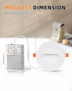 ZYC recessed Lighting 4 inch - 6Pack 9W 800LM High Brightness,5CCT 2700K/3000K/3500K/4000K/5000K Selectable,Ultra-Thin LED Recessed Ceiling Light,Dimmable Canless Wafer Downlight,Pack of 6 White.