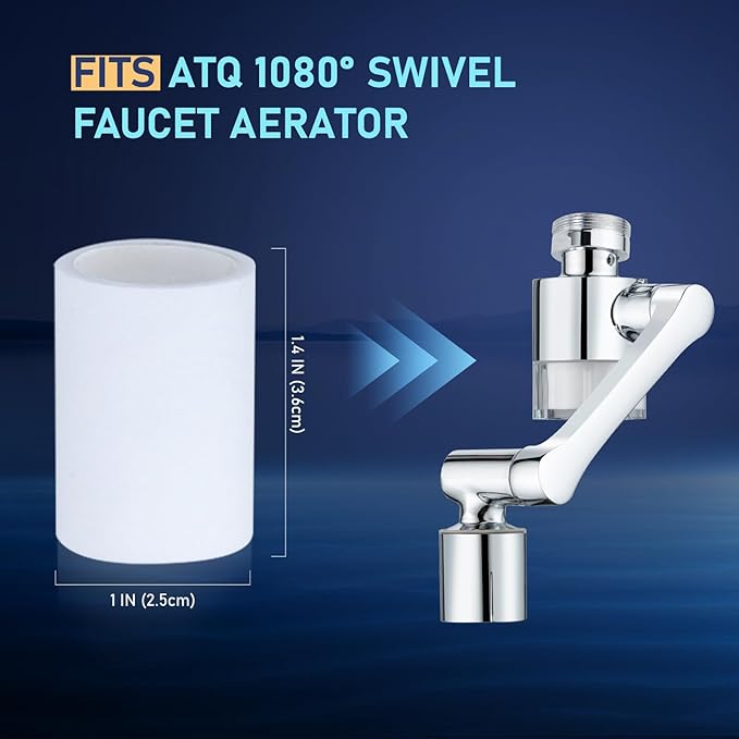 8 PP Cotton Filters Elements Replacement for ATQ Sink Faucet Extender Swivel Aerator (Aerator1080) Removes Chlorine Fluoride Heavy Metal(1080° Aerator 8 pp Cotton)