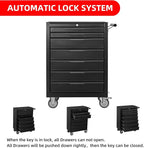 7-Drawer Rolling Tool Chest w/Drawers & Lock, Tool Storage Cabinet with Lockable Wheels, Top Cushion & Drawer Liners, Tool Organizer Box for Garage, Warehouse & Repair Sho