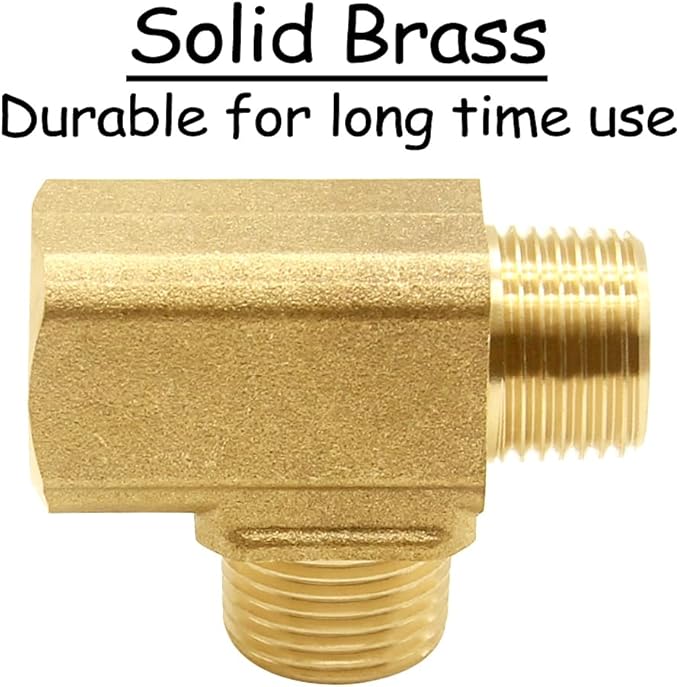 2PCS 3/8 Inch Brass Tee Pipe Fitting 3/8" NPT Male x 3/8" NPT Male x 3/8" NPT Female for Water/Oil/Gas
