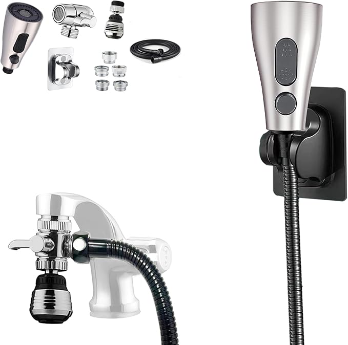 Kitchen Faucet Hose Sprayer Attachment for Tub & Sink, Black Stainless Steel Hose, Water Saving Aerator & 3-way Diverter Valve