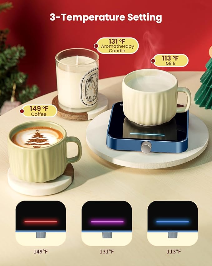 Maestri House Mug Warmer, Electric Coffee Cup Warmer for Desk with 3-Temp Settings,Auto Shut Off, Constant Temperature Heating for Beverage, Milk, Tea and Hot Chocolate at Home & Office (Blue)