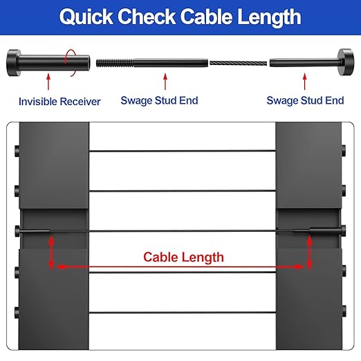 CKE 30 Pairs Black Invisible Cable Railing kit 1/8" Swage Tensioner Hardware and Terminal Hidden T316 Stainless Steel Invisible Receiver and Swage Stud End for 2"x2" 4"x4" Wood/Metal Post Deck Stairs