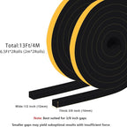 Strong Adhesive Door Weather Stripping, Foam Tape for Doors and Windows, SoundProof Weatherproof Door Insulation Weather Strip, AC Seal Strip, Noise Insect Reduction, (1/2 in x 3/8 in x 13Ft)