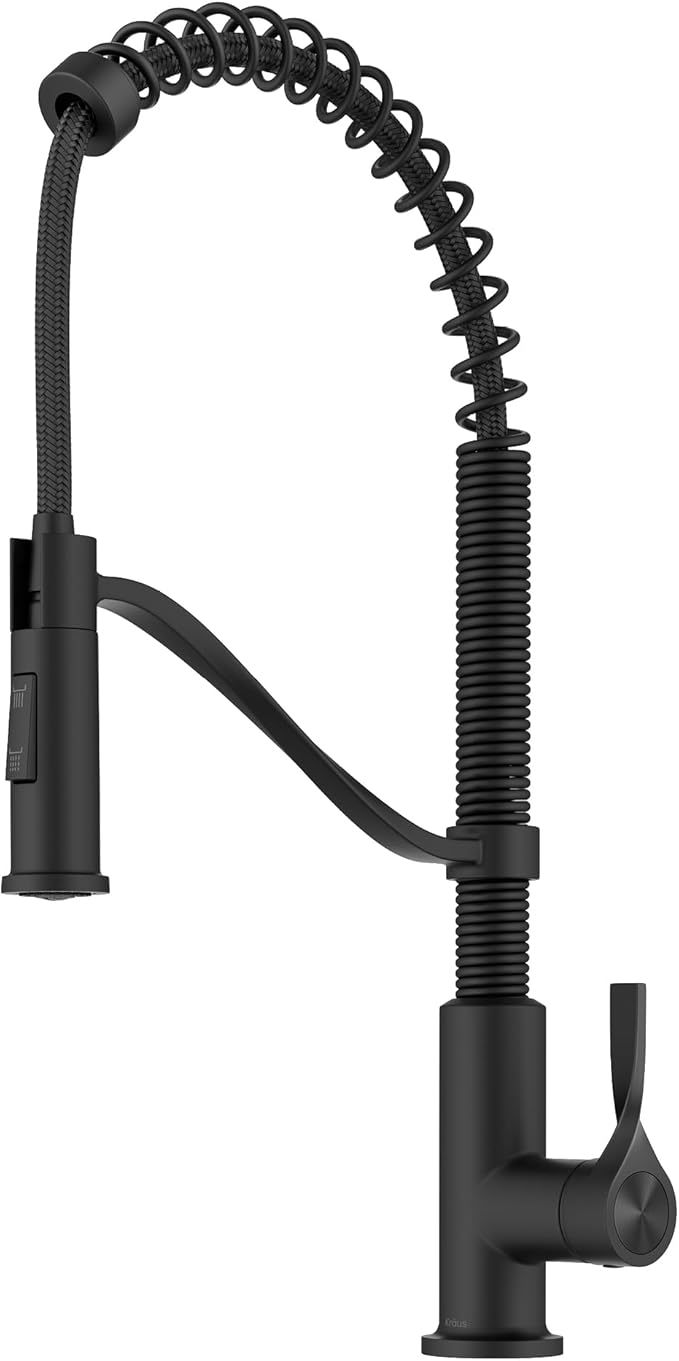 KRAUS Torak Pull Down Kitchen Faucet in Matte Black with Commercial Style Spring Spout, 2 Function Sprayer, Pre-Attached Water Lines, and Mounting Hardware, KPF-2635MB