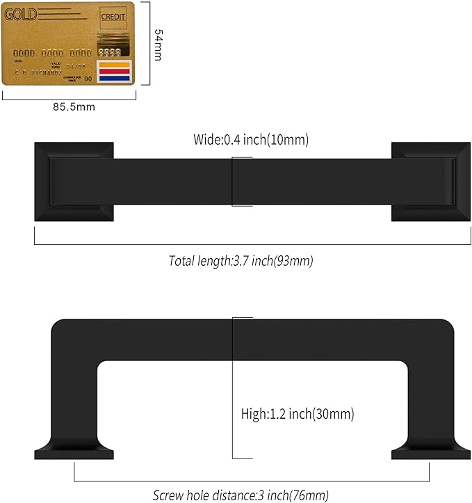 10 Pack 3"(76mm) Matte Black Cabinet Pulls Kitchen Cabinet Handles Drawer Pulls Cupboard Hardware for Cabinets CK0078