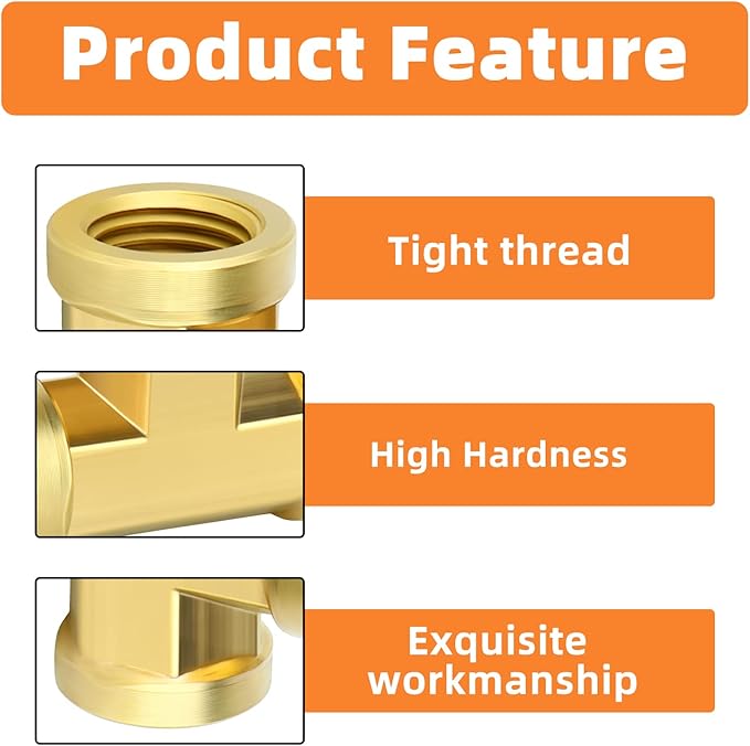 GASHER 5 Pcs Brass Tee Fitting, 1/4" x 1/4" x 1/4" NPT Female Pipe Fittings