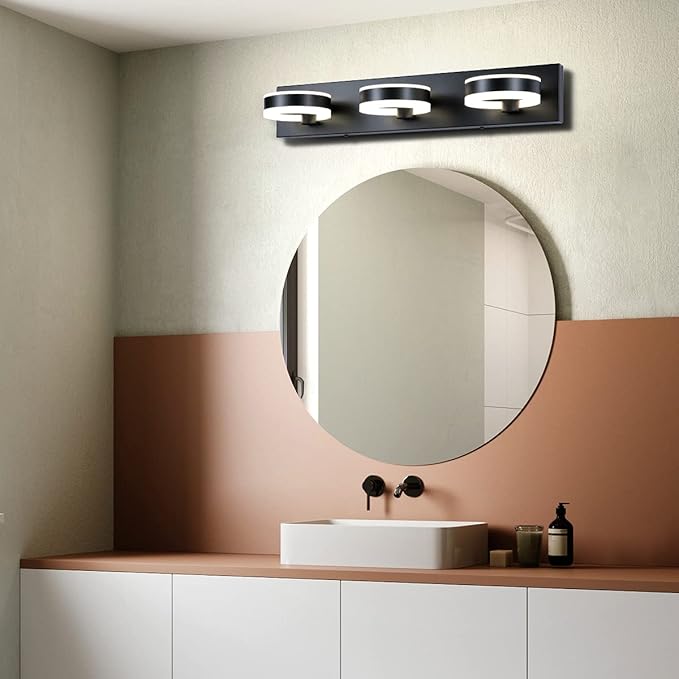 LED Bathroom Light Fixtures, 24inch Black Vanity Lights, Modern 3 Light Acrylic Wall Sconces, 350° Rotatable Wall Lighting Fixture Over Mirror