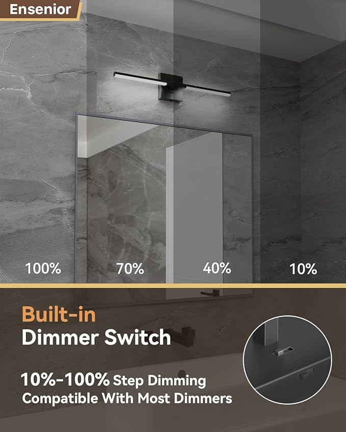 Ensenior Modern Bathroom Vanity Light 24 inch, Built-in Dimmer, 14W Dimmable 5CCT Led Bath Lights, Black Bar Vanity Light for Bathroom Mirror Cabinets Bedroom-FCC Certificated