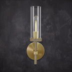 Brass Wall Sconces Lights Indoors, 14" Knurled Linear Sconce, Gold Bathroom Wall Sconces, Glass Tube Vanity Sconces Wall Lighting, Wall Lights for Mirror, Living Room, Bedroom, Hallway