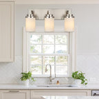 TODOLUZ 3-Lights Vanity Bath Light with Opal White Glass Shades, Modern Bathroom Lighting Over Mirror Brushed Nickel for Kitchen Hallway Bedroom Foyer