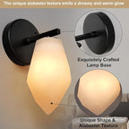 Alabaster Wall Sconce, Spanish Marble Wall Light, Modern Wall Sconce for Bathroom, Hardwired Wall Lighting for Living Room, Wall Lamp for Bedroom Hallway Stairs, Black