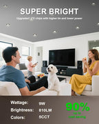 zouzai 16 Pack 4 Inch 5CCT Reset,Black LED Recessed Lights Dimmable 2700K/3000K/3500K/4000K/5000K, 9W Ultra Thin Recessed Lighting - ETL and Energy Star Certified